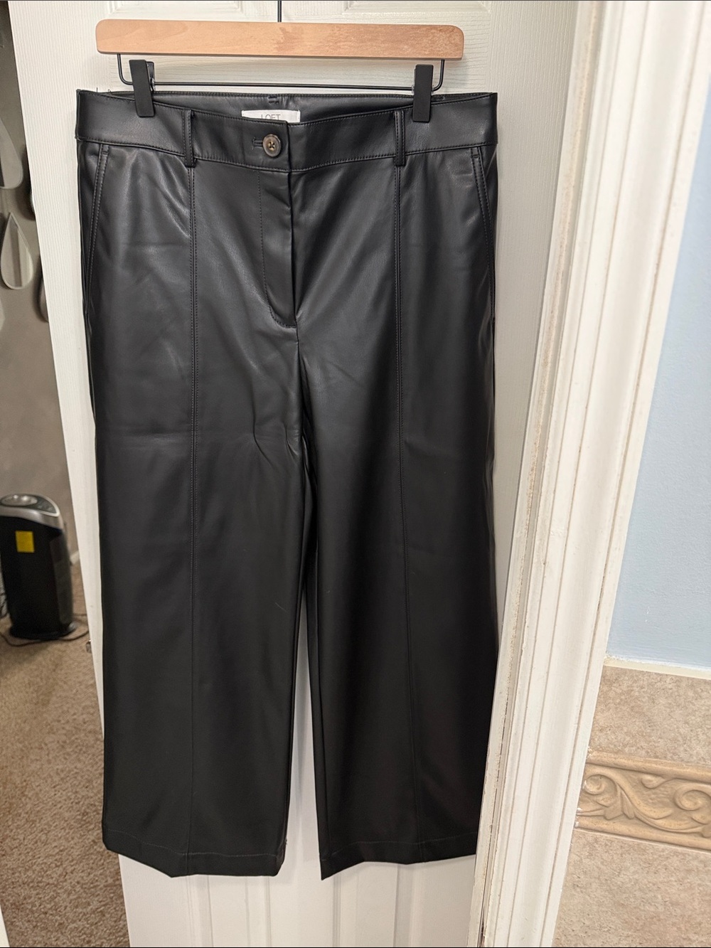 LOFT Black Faux Leather Wide-Leg Pants Size 12
